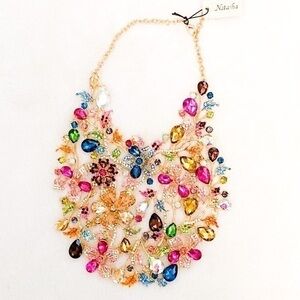 GORGEOUS Rainbow Flowers Jewel Glam Statement Necklace by Natasha Couture